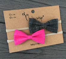 Charger l'image dans la galerie, Baby Wisp - Bandeau nœud smoking en tissu - Noir Fuschia (3-12 mois)