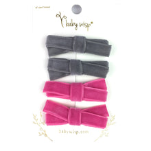 Charger l'image dans la galerie, Baby Wisp - Lot de 4 nœuds en velours noués à la main - Gris et rose