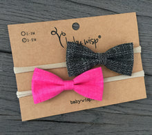 Load image into Gallery viewer, Baby Wisp - Fabric Tuxedo Bow Headband - Black Fuschia (3-12 months)
