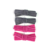 Load image into Gallery viewer, Baby Wisp - Velvet Hand Tied Bows 4 pack - Grey &amp; Pink