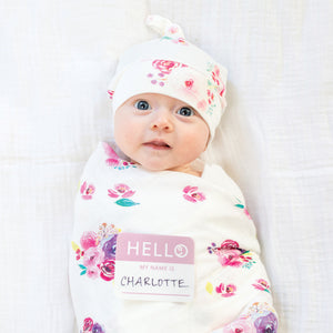 Lulujo - Hello World Blanket & Knotted Hat - Posies